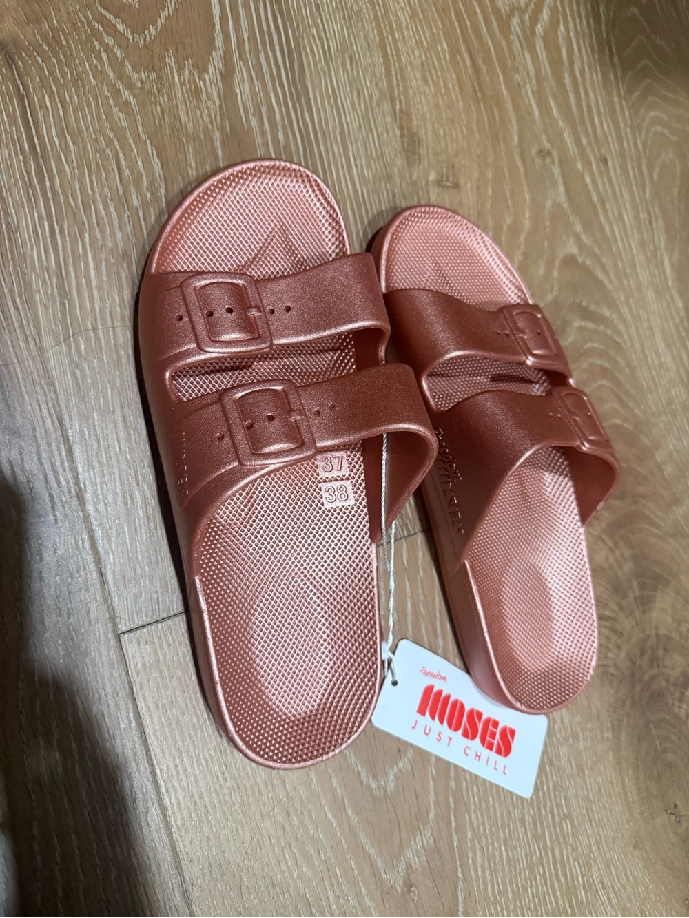 Moses Metallic Rose Double-Buckle Slide Sandals for Women